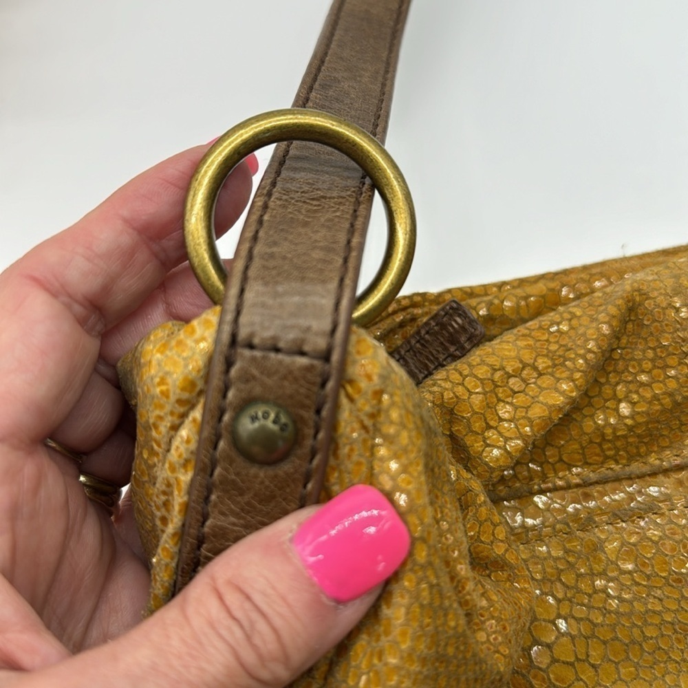 Hobo International Gold Yellow Hobo Bag Snakeskin Pattern with Leather Handle - Picture 7 of 16